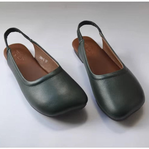 Women's Closed Toe Slip On Leather Heel Hollow Out Flat Sandals