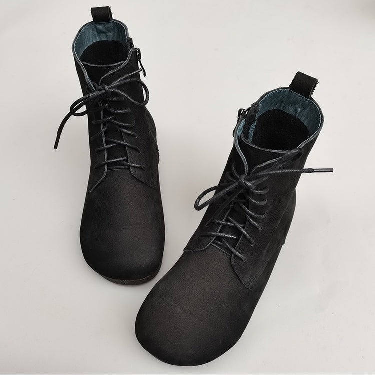 Women's Handmade Vintage Leather Lace-Up Flat Boots – Soft Sole, Breathable & Comfortable