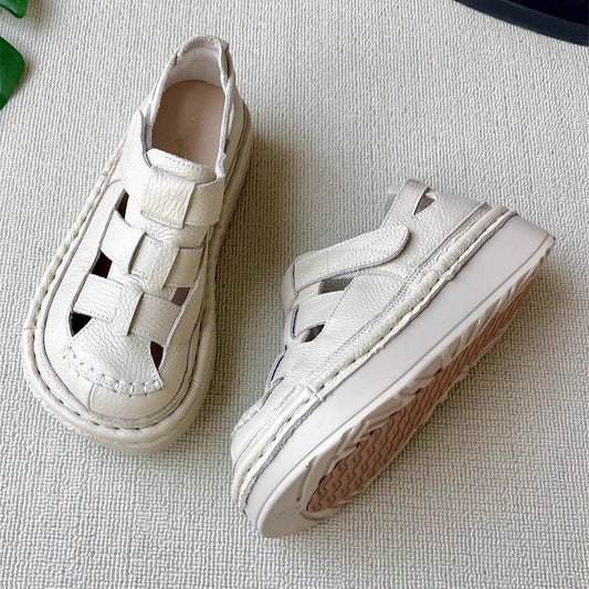 Women's Soft Leather Velcro Closed-Toe Chunky Platform Sandals – Ugly-Cute Style