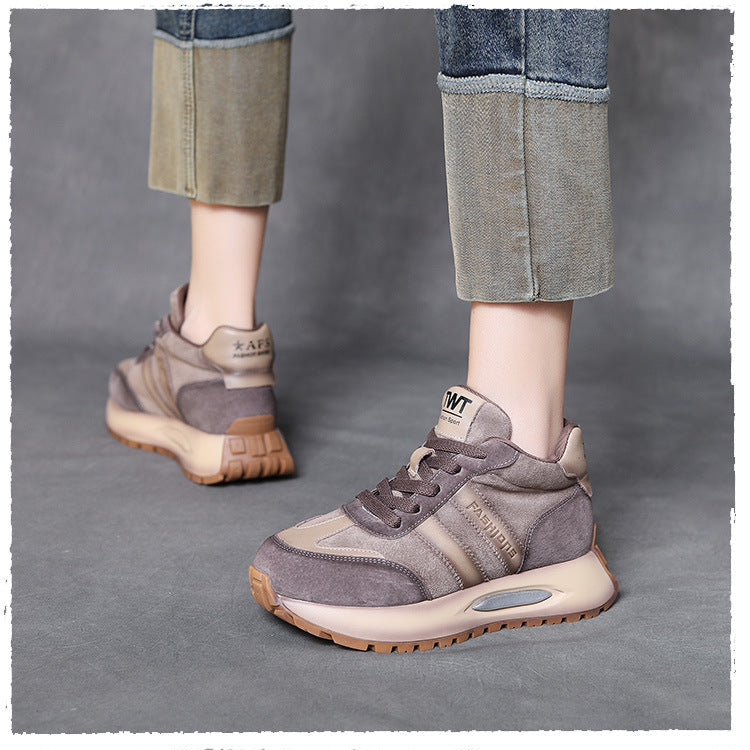 Women's Retro Leather Platform Sneakers – Soft Sole Casual Comfort Shoes