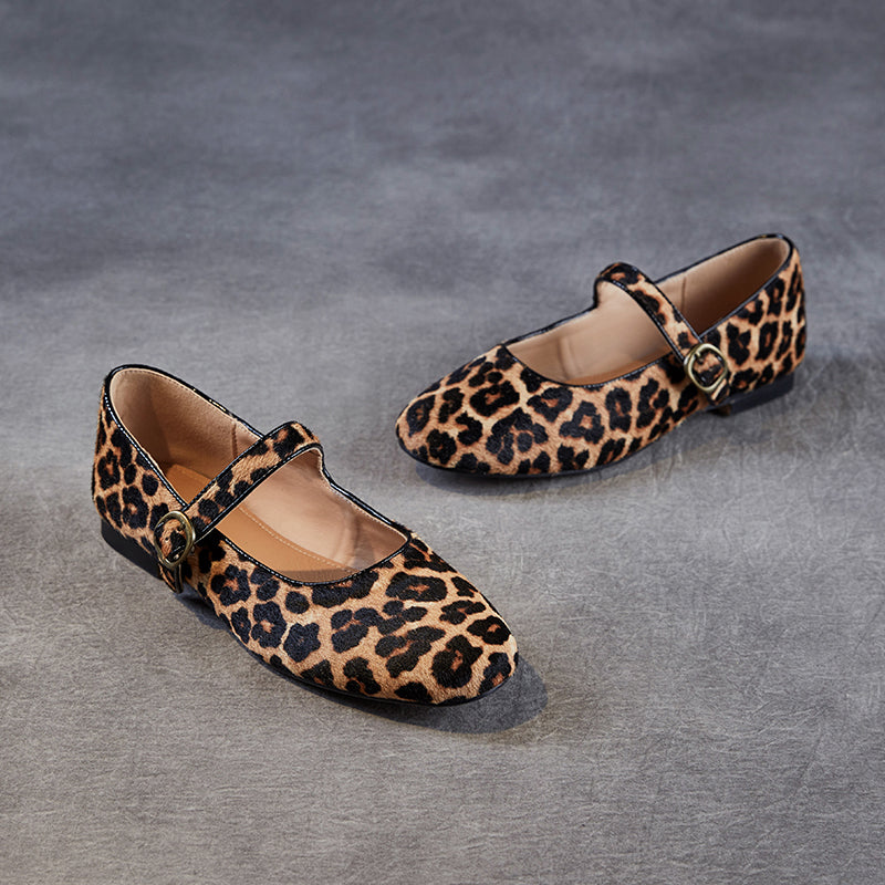 Women's Stylishly Leopard Print Mary Jane Comfort Flats