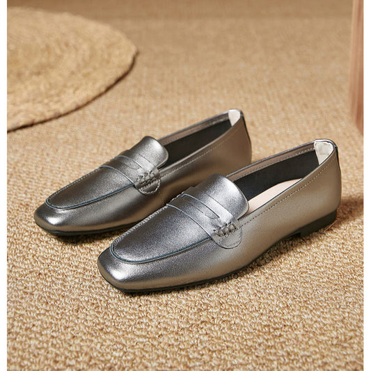 Women's Leather Square Toe Casual Comfortable Classic Loafers