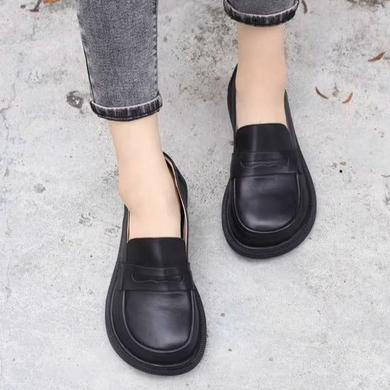 Handmade Big Toe Box Loafers Comfortable Soft Leather Womens Shoes