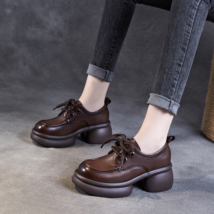 Women's Casual Platform Shoes – Lightweight Genuine Leather Lace-Up Design