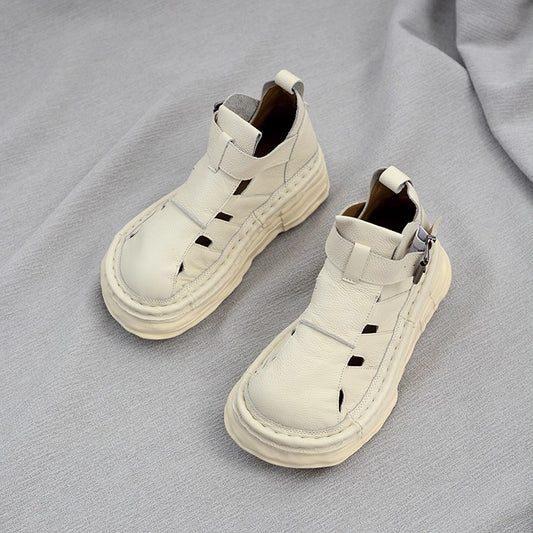 Women's Ugly-Cute Soft Leather Cut-Out High-Top Boots – Casual Style