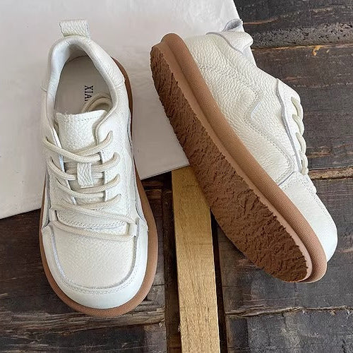 Women's Genuine Leather Casual Lace-Up Flat Shoes