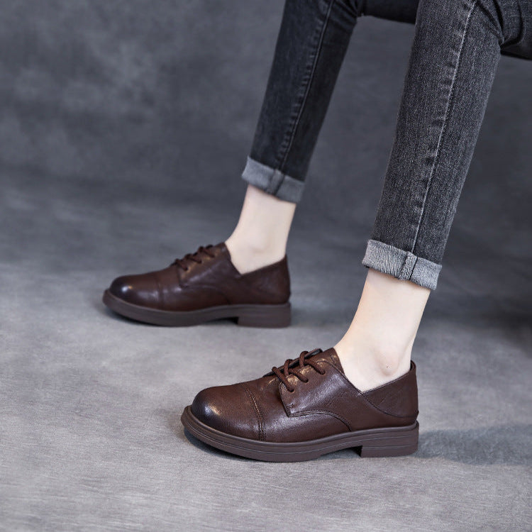 Women's Comfortable Vintage Leather Lace-Up Round-Toe Everyday Shoes