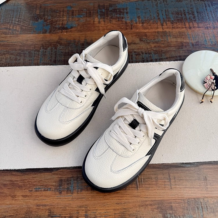 Women's Soft Leather Lace-Up Sneakers – Casual & Comfortable Style Tennis Shoes