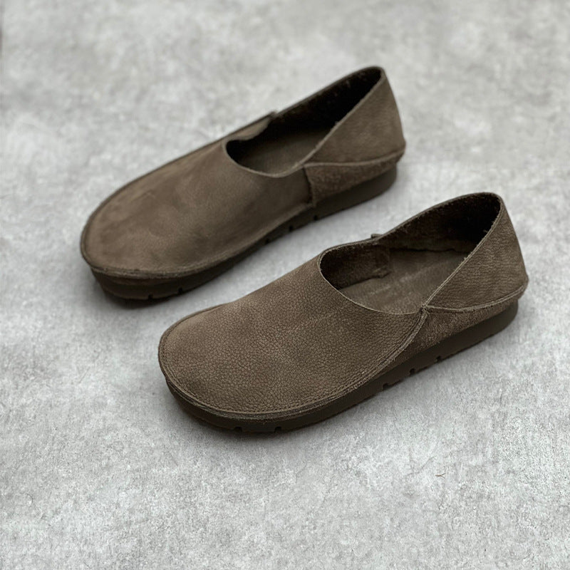 Womens Minimalist Genuine Leather Soft Flat-Soled Comfortable Loafers