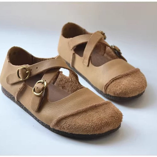 Women's Women's Leather Retro Patchwork Flat Cross Strap Mary Jane Shoes