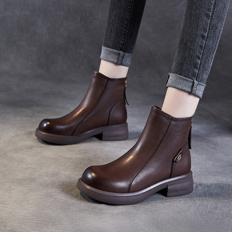 Women's Casual Genuine Leather Ankle Boots – Comfortable for Daily Wear
