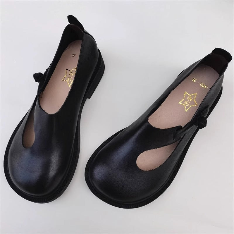 Handmade Women's Leather Wide Toe Box Flats – Casual Slip-On Shoes with Comfort