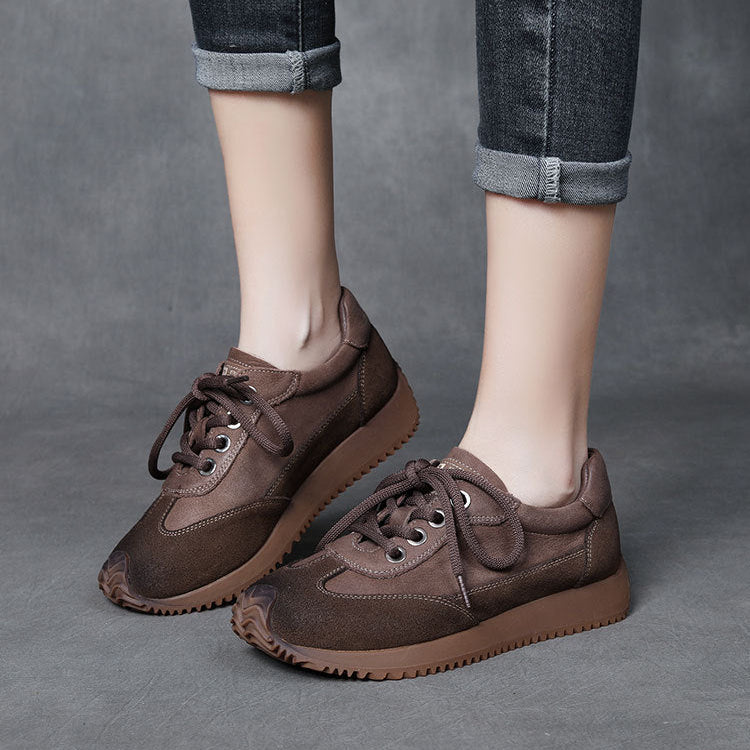 Women's Leather Patchwork Casual Lace-up Tennis Shoes Sneakers