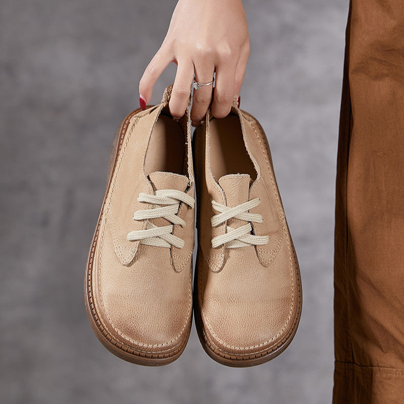 Women's Leather Casual Lace-up Flat Shoes