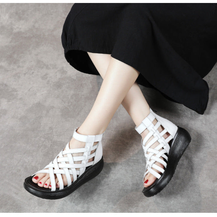 Women's Leather Roman Ankle Boots Sandals