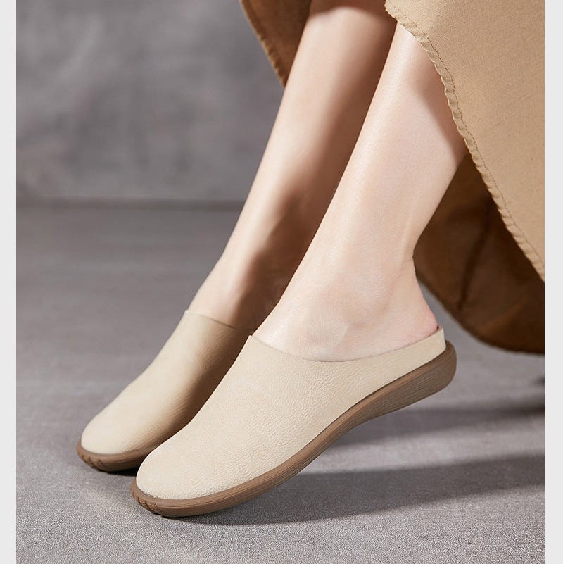 Women's Leather Minimalist Casual Comfort Flat Mule Shoes