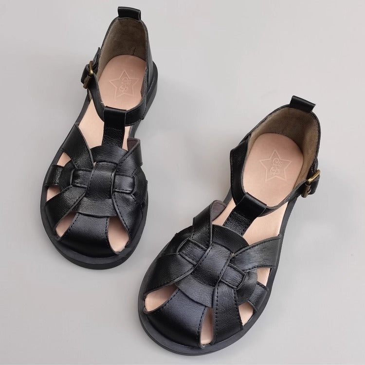 Women's Leather Wide-Toe Closed-Toe Sandals – Non-Slip & Fit for Wide Feet