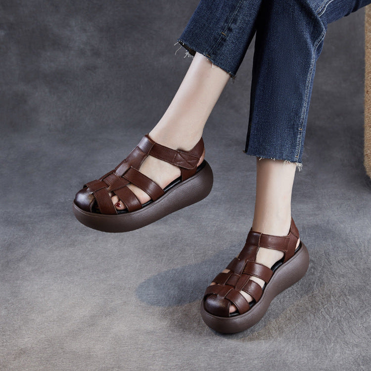Women's Platform Leather Fisherman Sandals – Handmade Casual Summer Shoes