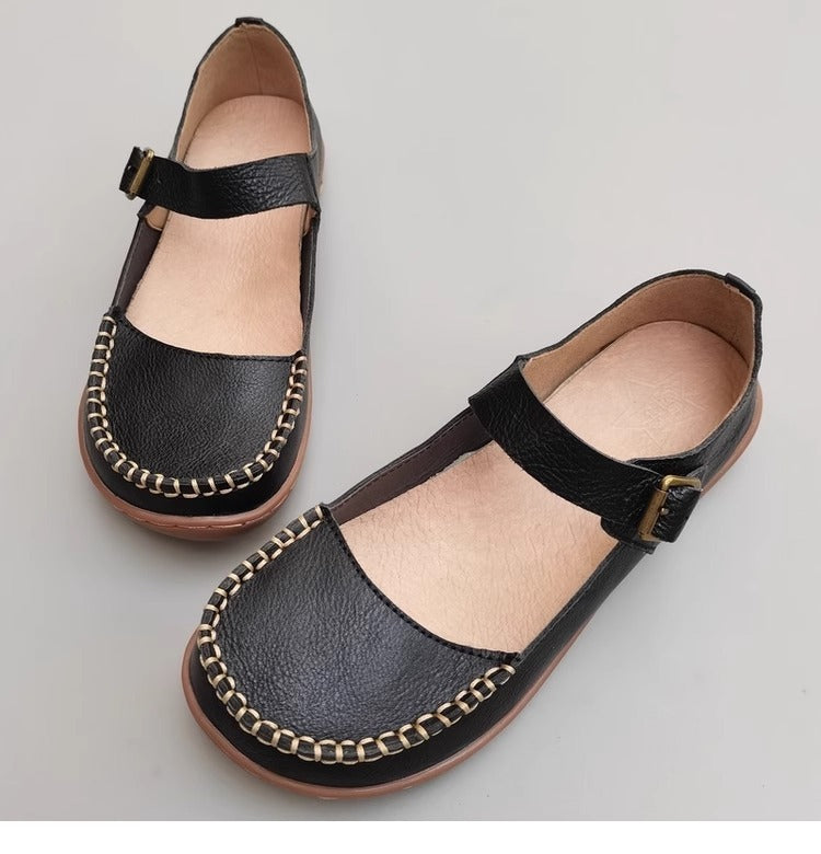 Leather Stitching Comfortable Buckle Low-cut Niche Mary Jane Shoes Women's Shoes