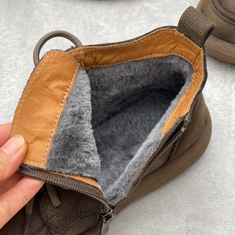 Women's Vintage Leather Lace-Up Zipper Ankle Boots – Flat Casual Comfort