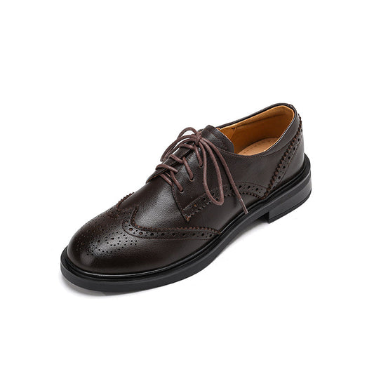 Women's Classic Leather Brogue Lace-Up Oxford Shoes – Vintage Style