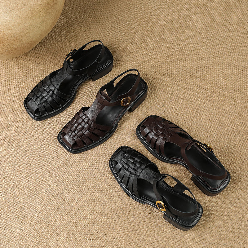 Women's Retro Closed Toe Chunky Heel Fisherman Sandals