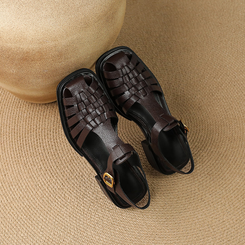 Women's Retro Closed Toe Chunky Heel Fisherman Sandals