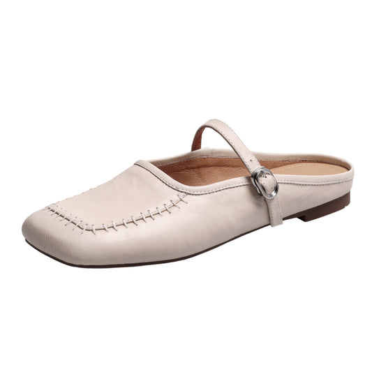 Women's Handmade Stylish Slip-on Square Toe Buckle Flat Mule Shoes