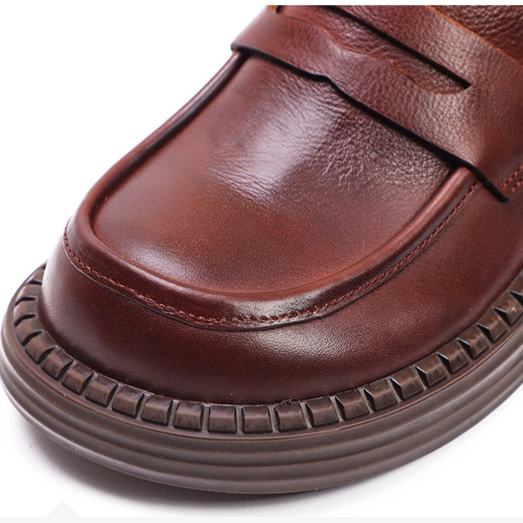 Women's Vintage Leather Handmade Wide Toe Box Loafers