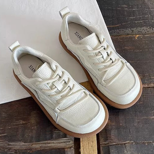Women's Genuine Leather Casual Lace-Up Flat Shoes