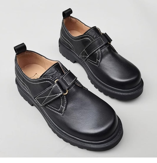 Womens Genuine Leather JK Uniform Shoes Loafers for Wide & Fat Feet
