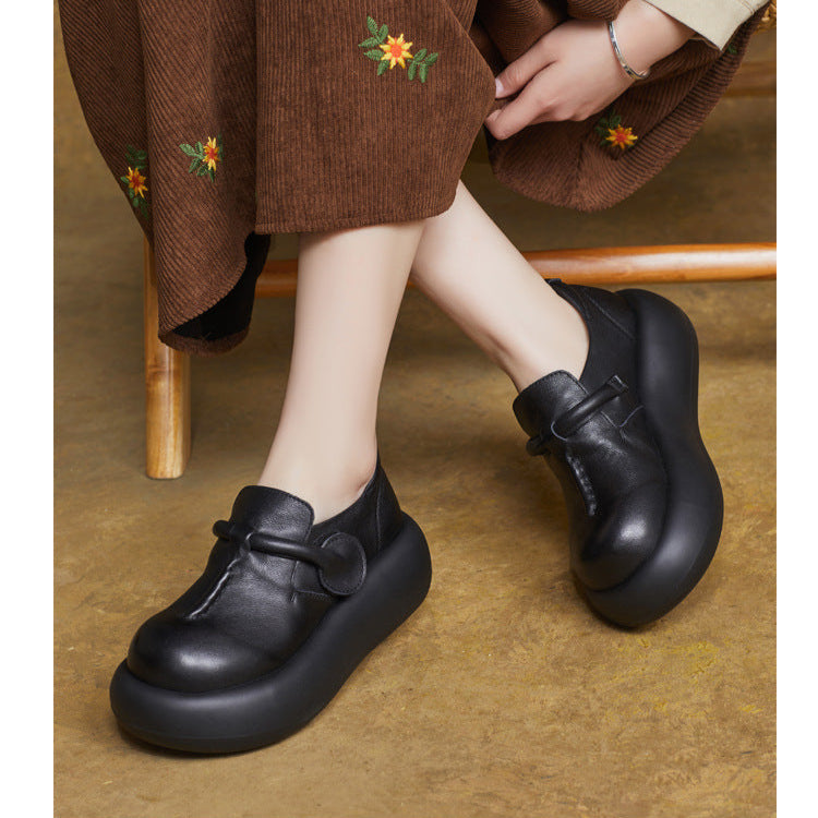 Women's Lightweight Leather Platform Slip-On Loafers – Comfortable Thick Sole