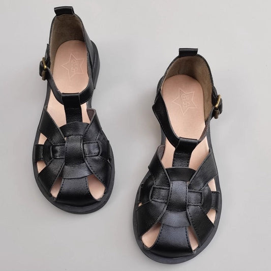 Women's Leather Wide-Toe Closed-Toe Sandals – Non-Slip & Fit for Wide Feet