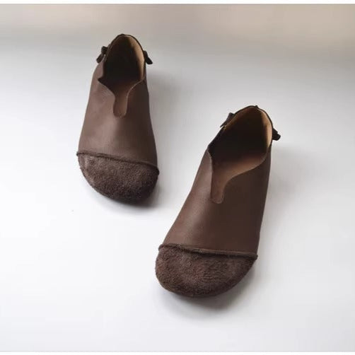 Women's Leather Flat Slip-on High-Vamp Daily Flat