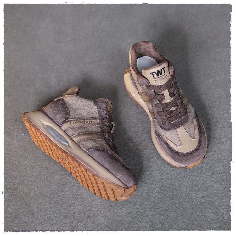 Women's Retro Leather Platform Sneakers – Soft Sole Casual Comfort Shoes