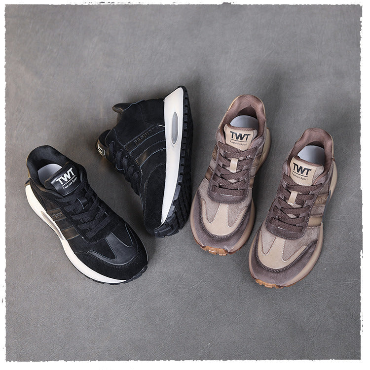 Women's Retro Leather Platform Sneakers – Soft Sole Casual Comfort Shoes