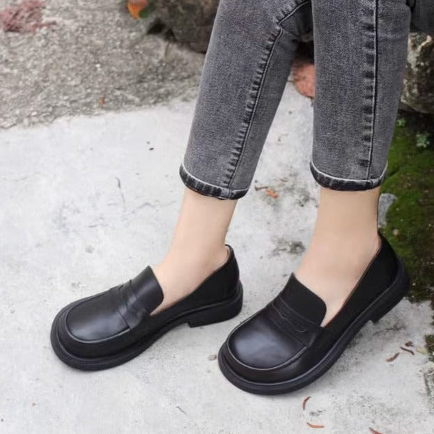 Handmade Big Toe Box Loafers Comfortable Soft Leather Womens Shoes