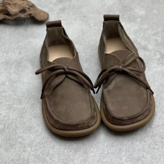 Handmade Leather Lace-Up Flats for Women – Retro Soft Casual Shoes