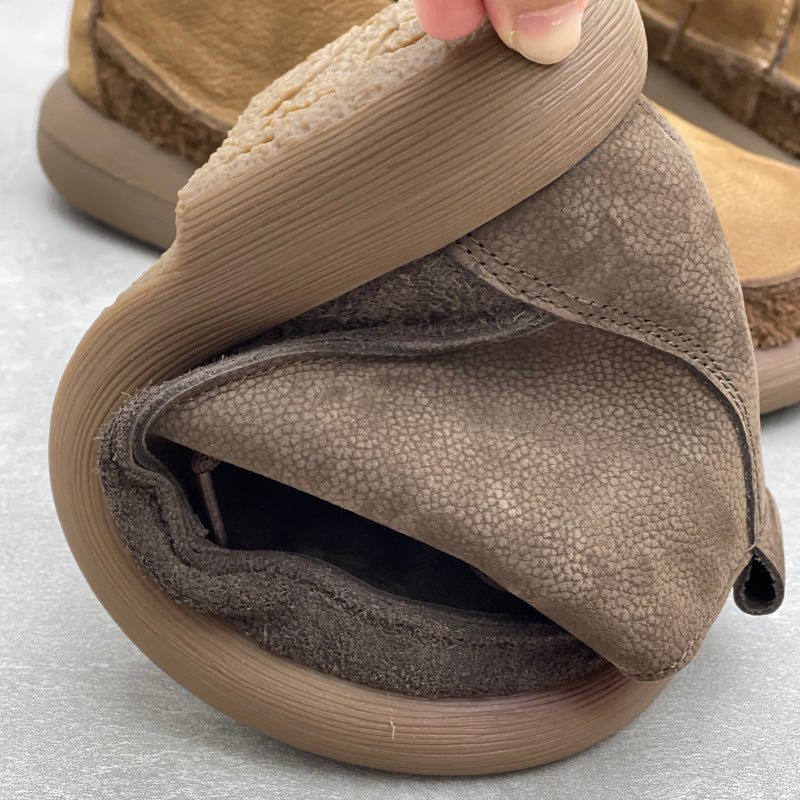 Women's Retro Leather Patchwork Boots – Lace-Up Soft Short Ankle Shoes