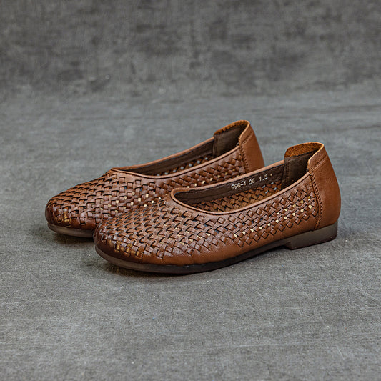 Women's Leather Woven Hollow Out Flat Sandals Glove Shoes