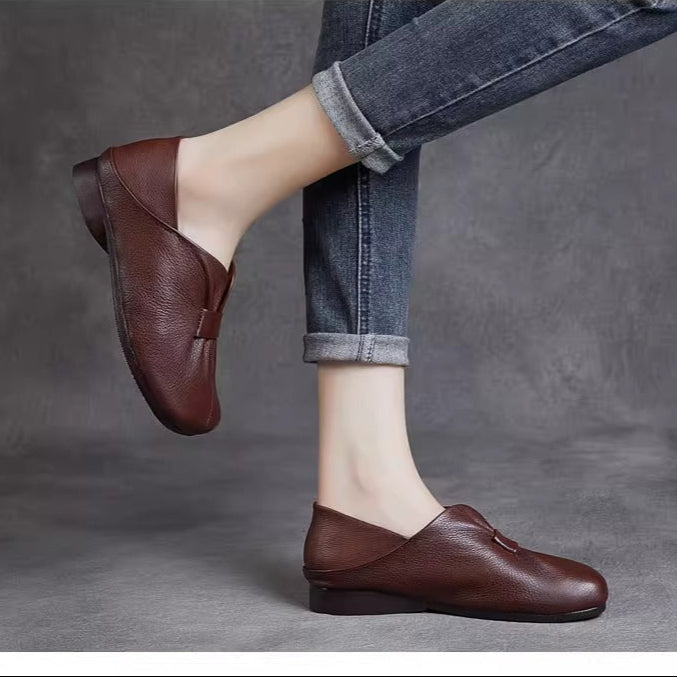 Women's Leather Lightweight Slip-on Walking Daily Flats Shoes