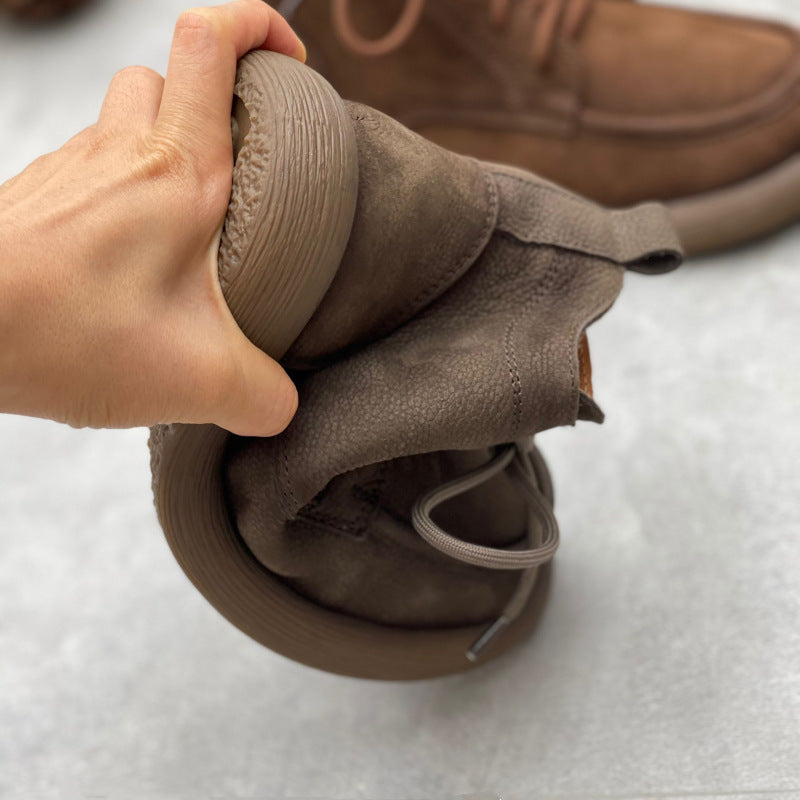 Women's Vintage Leather Lace-Up Zipper Ankle Boots – Flat Casual Comfort