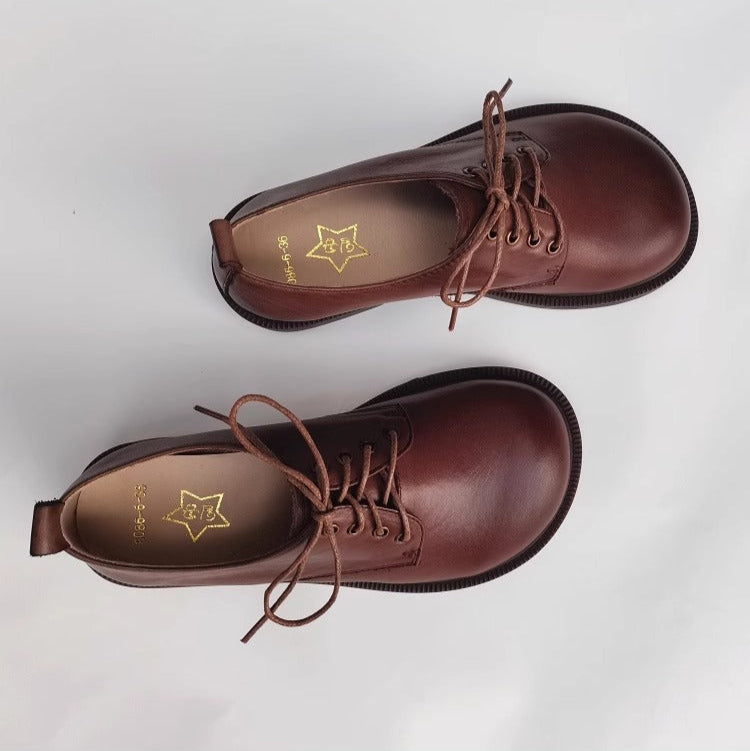 Women's Handmade Wide Toe Box Leather Lace-Up Casual Flat Shoes