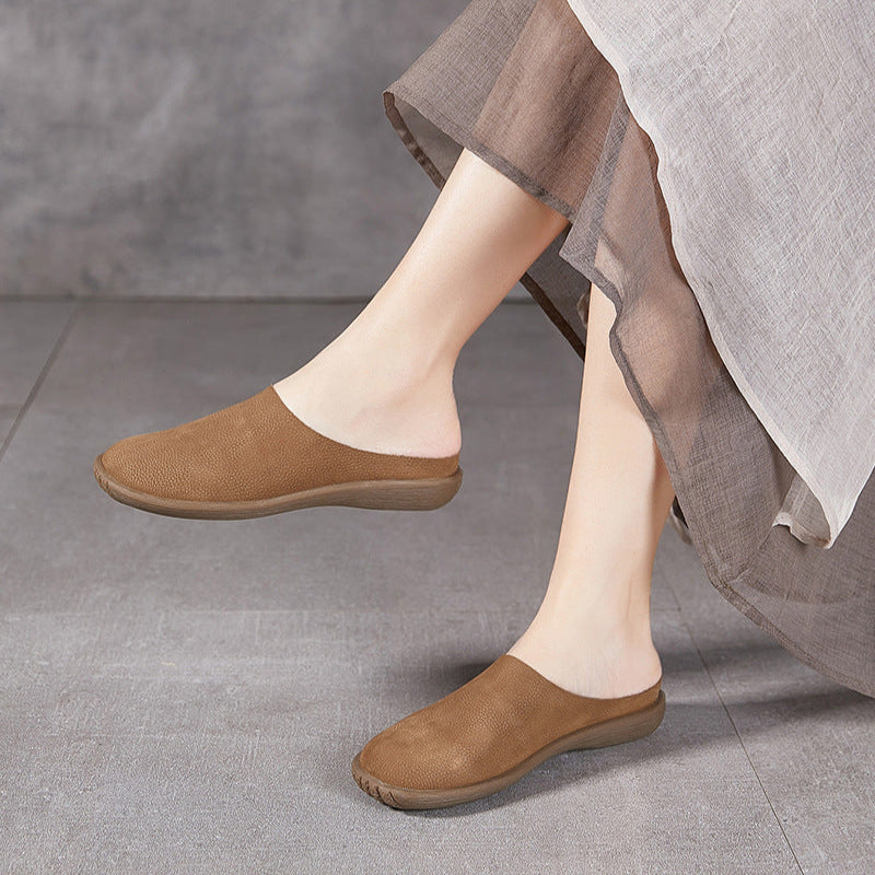 Women's Leather Minimalist Casual Comfort Flat Mule Shoes