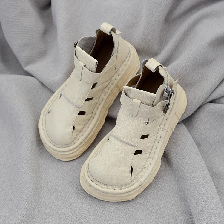 Women's Ugly-Cute Soft Leather Cut-Out High-Top Boots – Casual Style