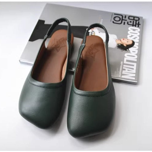 Women's Closed Toe Slip On Leather Heel Hollow Out Flat Sandals