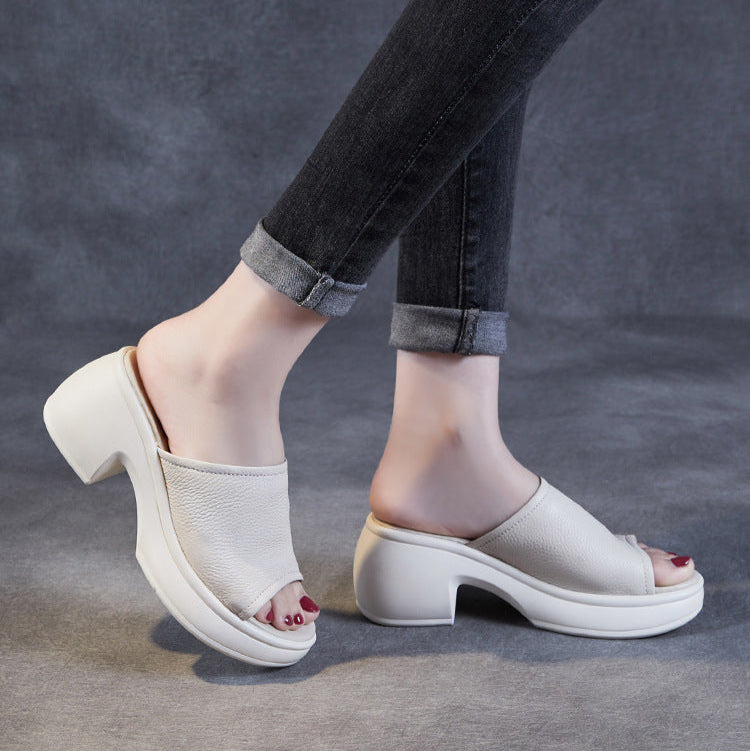 Women's Summer Open-Toe Chunky Heel Platform Mule Sandals – Soft Leather