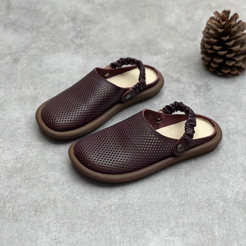 Women's Flat Leather Sandals – Closed-Toe Breathable Summer Style