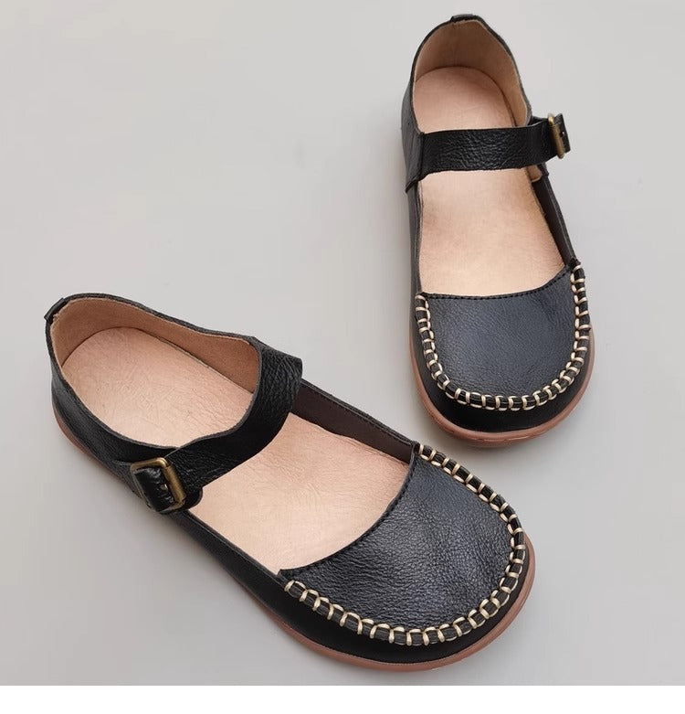Leather Stitching Comfortable Buckle Low-cut Niche Mary Jane Shoes Women's Shoes