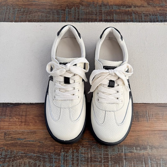 Women's Soft Leather Lace-Up Sneakers – Casual & Comfortable Style Tennis Shoes